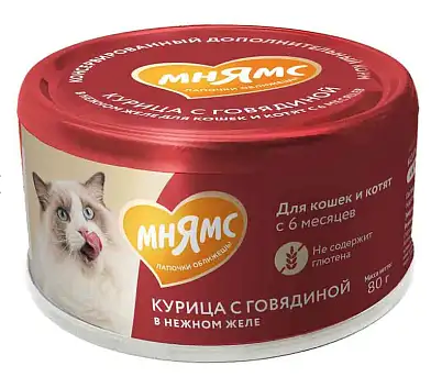 Мнямс Влажный дополнительный корм На каждый день для кошек и котят старше 6 месяцев "курица с говядиной в нежном желе"