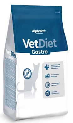AlphaPet Vet Diet Gastro сухой корм при острых расстройствах пищеварения, в реабилитационный период и при истощении для кошек